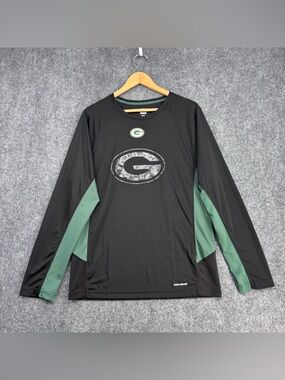 Majestic NFL Green Bay Packers Black Green Colorblock Long Sleeve Shirt Men’s M